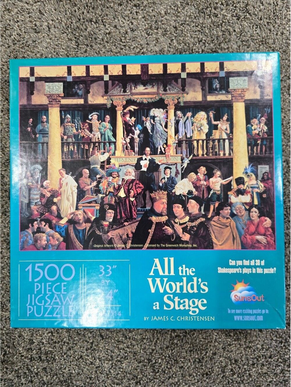 SunsOut All the World's a Stage 1500 Pc Puzzle James C Christensen 2001 HTF